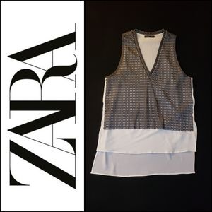 Zara Unique Vested Hi-Low Blouse Tank. Size Small